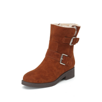 思加图2019冬季新款侧拉链保暖中靴羊绒皮女皮靴子9H212DZ9