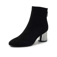 Bata/拔佳2019冬新款英伦帅气中粗跟网红瘦瘦靴ins女短靴28712DD9