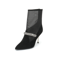 思加图2019冬季新款优雅气质水钻亮线网布女皮靴9I615DD9