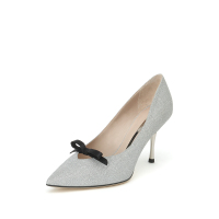 思加图2020春季新款优雅细跟蝴蝶结亮线布女浅口单鞋9S662AQ0