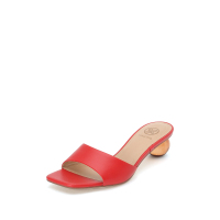 思加图2020夏季新款简约方头拖鞋牛皮革女皮凉鞋9R907BT0