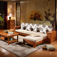 老故居实木沙发组合中式客厅橡木家具小户型伸缩两用木头贵妃转角沙发床
