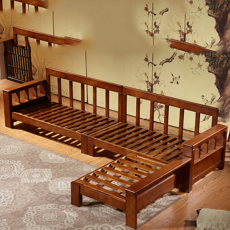 老故居现代中式实木沙发组合 橡木转角贵妃拉床沙发客厅家具