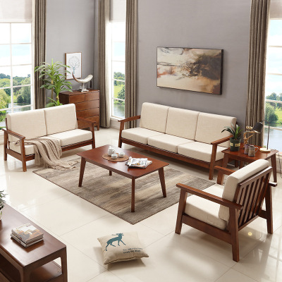 老故居 沙发 北欧实木沙发组合现代简约橡胶木布艺客厅小户型实木家具