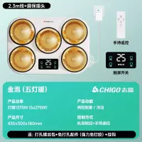 志高CHIGO壁挂式灯暖浴霸灯泡取暖器挂壁墙式卫生间浴室风暖免打孔防水_WD-08五灯壁挂双控丨触控+遥控丨金泡丨漏保