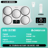 志高CHIGO壁挂式灯暖浴霸灯泡取暖器挂壁墙式卫生间浴室风暖免打孔防水_WD-09五灯壁挂双控丨触控+遥控丨白泡丨漏保