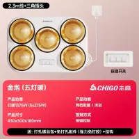 志高CHIGO壁挂式灯暖浴霸灯泡取暖器挂壁墙式卫生间浴室风暖免打孔防水_WD-02五灯壁挂丨按键丨金泡丨普插