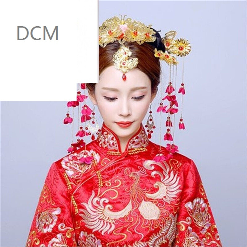 DCM红色古装饰品新娘吊坠头饰秀禾服旗袍发