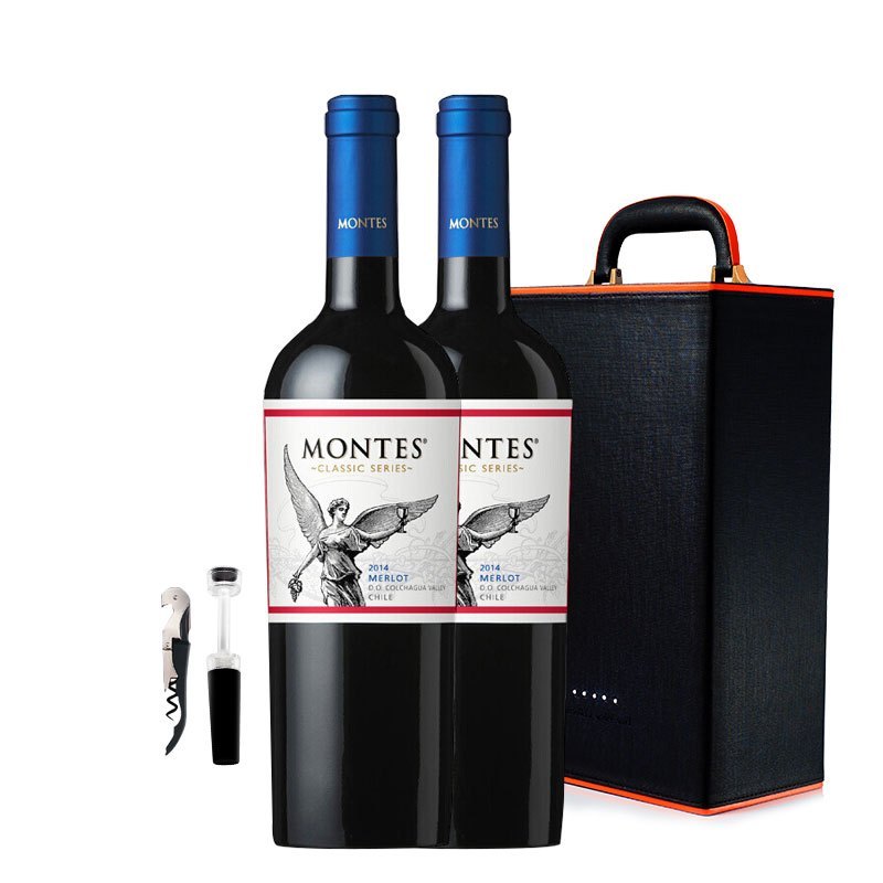 智利名庄 蒙特斯经典梅洛干红葡萄酒双支装（赠送双支装皮盒）