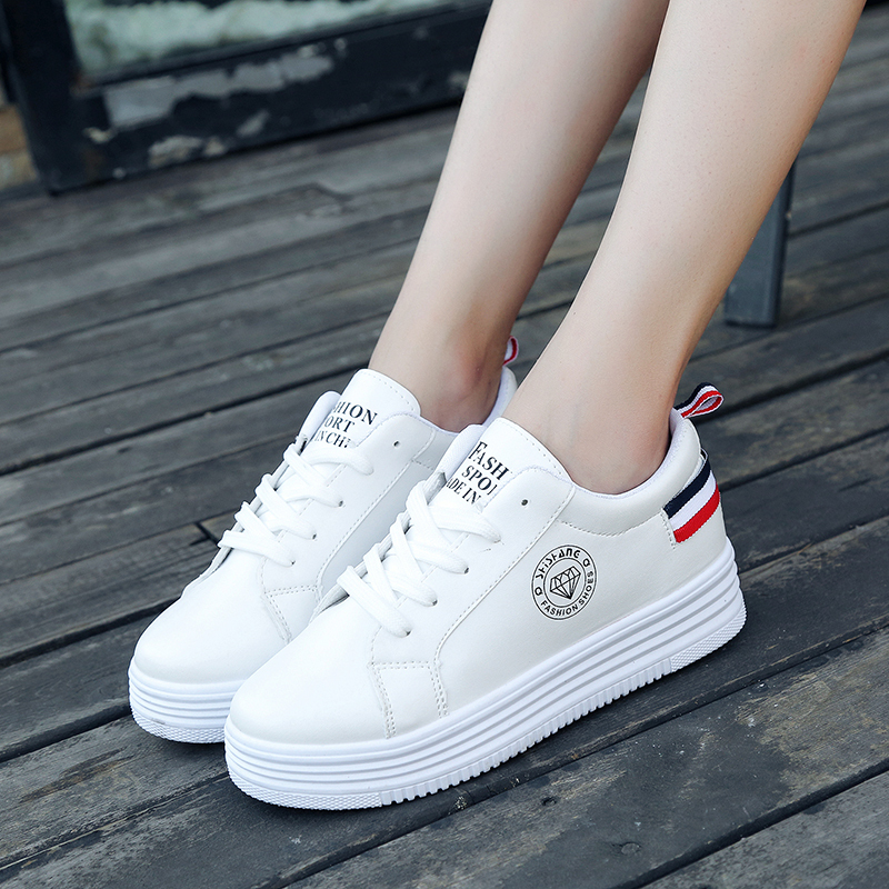 百丽牧貂春夏季百搭小白女鞋系带学生透气韩版平底白色运动鞋厚底休闲