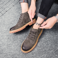 百丽牧貂春秋款马丁靴男靴子英伦风男士中高帮马丁鞋工装靴英伦潮短靴厚底增高男鞋复古擦色系带潮鞋子