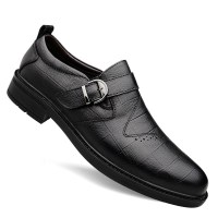 百丽牧貂男土皮鞋真皮套脚牛皮商务休闲金属搭扣结婚鞋一脚蹬软底工作鞋46