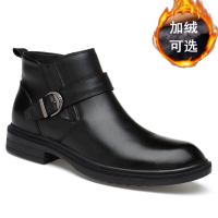 百丽牧貂高帮皮鞋男商务真皮小码皮靴男士中帮加绒休闲棉鞋正装英伦短靴36