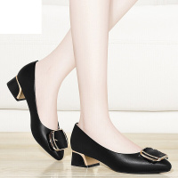 百丽牧貂浅口尖头单鞋女2019秋季新款时尚百搭黑色大码小皮鞋韩版淑女鞋子
