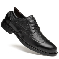 百丽牧貂三接头皮鞋男头层牛皮商务正装新郎结婚系带婚鞋轻奢工作休闲鞋35 黑色