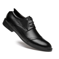 百丽牧貂面试皮鞋男内增高5CM压花尖头商务休闲鞋男士真皮黑色婚礼小皮鞋