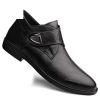 百丽牧貂软皮靴男青年全黑色魔术贴短靴潮流复古懒人皮鞋压花中邦大码46鞋