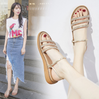 百丽牧貂凉鞋女夏2020新款平底韩版一鞋两穿坡跟女鞋百搭凉拖厚底仙女风潮