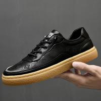 品牌百丽牧貂春季时尚休闲鞋男板鞋潮流百搭压花软底防滑青年潮鞋韩版皮鞋男鞋