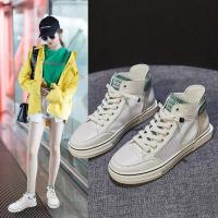 品牌百丽牧貂夏季真皮小白鞋女2021新款时尚百搭平底高帮鞋学生网面透气帆布鞋