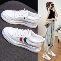 品牌百丽牧貂真皮小白鞋女鞋2021新款春季百搭休闲鞋春款厚底松糕板鞋白鞋