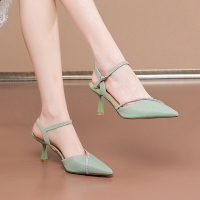 百丽牧貂[BAILIMUDIAO]细跟凉鞋女夏季2021新款女鞋真皮包头鞋子女高跟皮鞋尖头鞋女