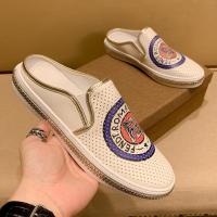 百丽牧貂[BAILIMUDIAO]轻奢潮牌 欧洲站双f透气半拖小白鞋男真皮男士时尚包头鞋一脚蹬懒人ins潮鞋