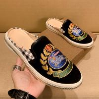 百丽牧貂[BAILIMUDIAO]轻奢潮牌 欧洲站战马刺绣半拖鞋男真皮男士黑色包头鞋一脚蹬懒人鞋夏季潮鞋