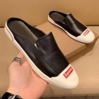 百丽牧貂[BAILIMUDIAO]轻奢潮牌 欧洲站真皮白色半拖男软牛皮夏季透气休闲包头板鞋无后跟一脚蹬懒人鞋