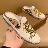 百丽牧貂[BAILIMUDIAO]轻奢潮牌 中国风龙的传人刺绣半拖包头鞋男真皮头层牛皮男士一脚蹬懒人鞋潮