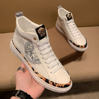 百丽牧貂【BAILIMUDIAO】轻奢潮牌 欧洲站春夏新款印花潮流高帮小白鞋百搭系带休闲板鞋时尚拼色男鞋