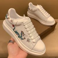 百丽牧貂[BAILIMUDIAO]中国龙印花小白鞋男女欧洲站真皮头层牛皮内增高印花松糕鞋平底男鞋