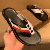 百丽牧貂[BAILIMUDIAO]欧洲站蜜蜂刺绣真皮人字拖室外休闲凉拖夏季透气夹脚沙滩拖鞋潮