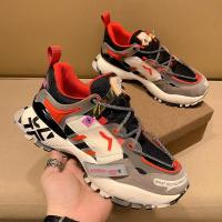 百丽牧貂[BAILIMUDIAO]欧洲站网面运动鞋男女夏季透气拼色韩版潮流厚底内增高情侣跑步鞋