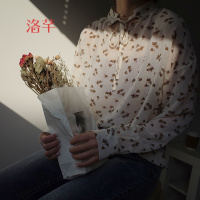 洛芊韩版绑带立领碎花套头微透女士薄款上衣春装新款雪纺小衫