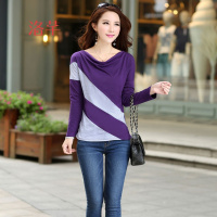洛芊2018春装新款女装长袖T恤堆堆领修身棉质打底衫韩版上衣百搭体恤