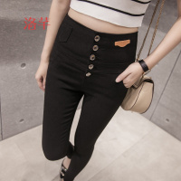 洛芊黑色打底裤女裤外穿春秋季2017新款超高腰铅笔裤薄款产后收腹长裤