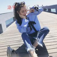 洛芊春装2018新款女装韩版时髦牛仔裤套装软妹时尚潮气质小香风两件套