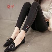 洛芊胖mm小脚裤大码女胖mm 200斤黑色外穿春秋九分裤弹力大显瘦牛仔裤