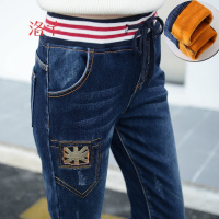 洛芊新款有弹性加绒牛仔裤女土加厚宽松加毛牛子裤中学生深色韩国胖mm