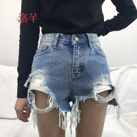 洛芊春季2017新款韩版牛仔裤女显瘦破烂须边学生宽松复古时尚短裤