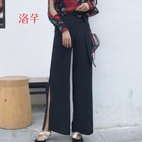 洛芊春季新款裤子少女侧边开叉显腿长休闲喇叭裤韩版时尚学生阔腿长裤