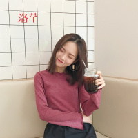 洛芊简约基础款百搭长袖T恤女装韩版春装木耳边喇叭袖学生百搭上衣女