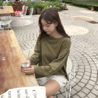 洛芊学院风简约基础款宽松长袖T恤女韩版春装后背小心机系带百搭上衣