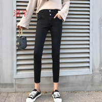 洛芊2018新款女装春装韩版复古高腰显瘦紧身弹力小脚裤学院风牛仔裤潮