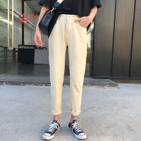 洛芊2018春季新款女装韩版学生百搭显瘦高腰牛仔裤女九分裤小脚铅笔裤