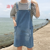 洛芊复古学院风韩版女装百搭时尚女装春季宽松可爱牛仔吊带裙背带裙潮