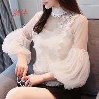 洛芊雪纺衫2018新款女装春装仙气质上衣打底衫女长袖小衫宽松百搭蕾丝