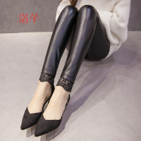 洛芊小裤脚春秋装季靴裤显瘦薄款打底裤外穿2017新皮裤女式蕾丝铅笔冬