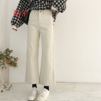 洛芊韩版春装2018新款女装学生微喇叭阔腿裤纯色百搭宽松九分牛仔裤子